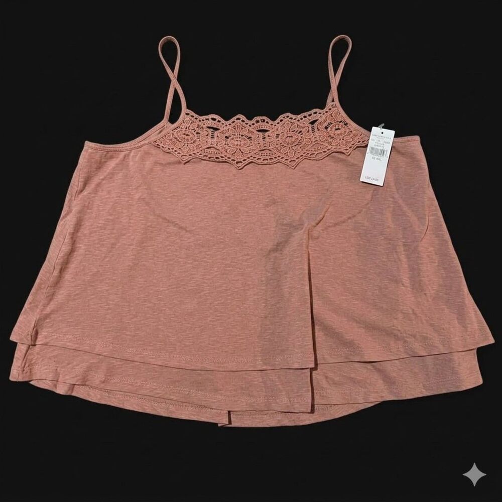 NWT American Eagle Crochet Lace Trim Double Tiered Cami Crop Tank Top Rose XXL